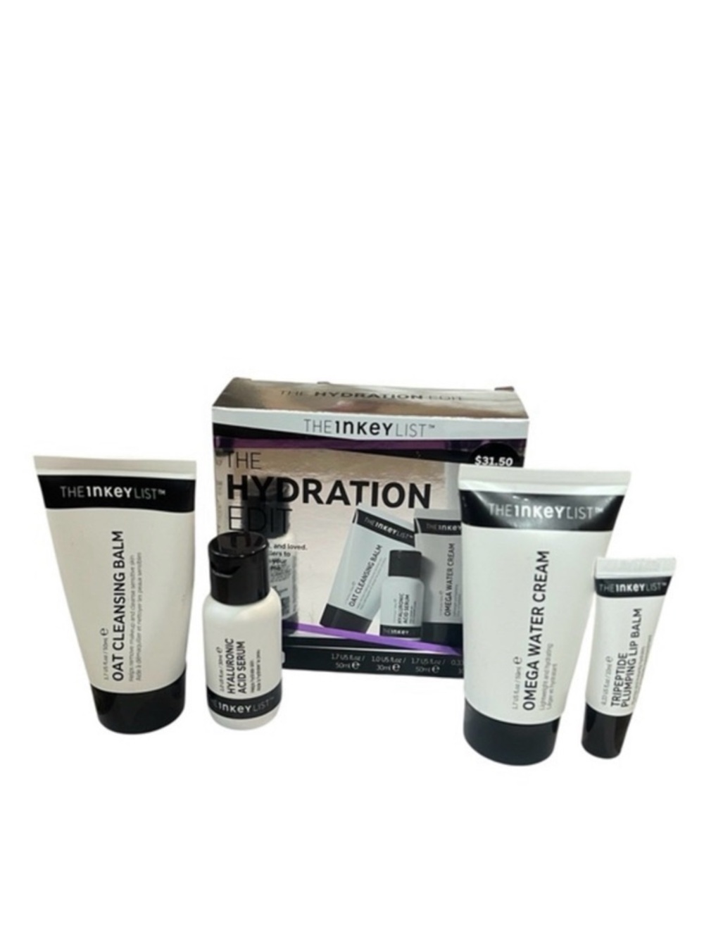 Inkey List The Hydration Edit Set-Oat Balm/Hyaluronic Acid/Omega Water/Lip Balm